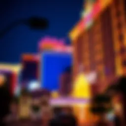 Overview of Las Vegas hotel exterior illuminated at night