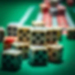 A close-up of dice showing varied faces