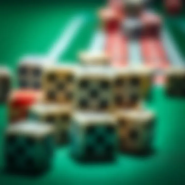 Diverse Outcomes of Dice Rolls A close-up of dice showing varied faces