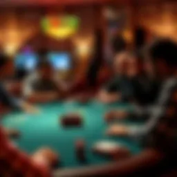 A strategic poker table with players engaged in a game