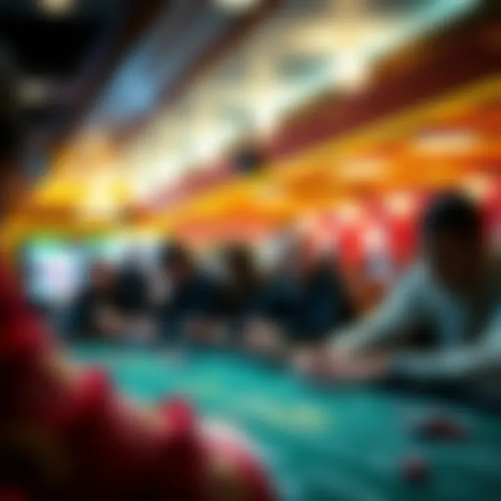 A visual representation of a casino environment with players engaged in different games