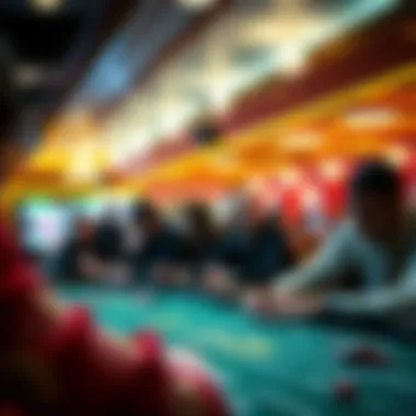 Casino Environment Dynamics A visual representation of a casino environment with players engaged in different games