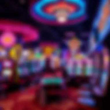 Lively Gaming Floor at Wild Wild West Casino A vibrant gaming floor filled with slot machines and tables in a lively setting